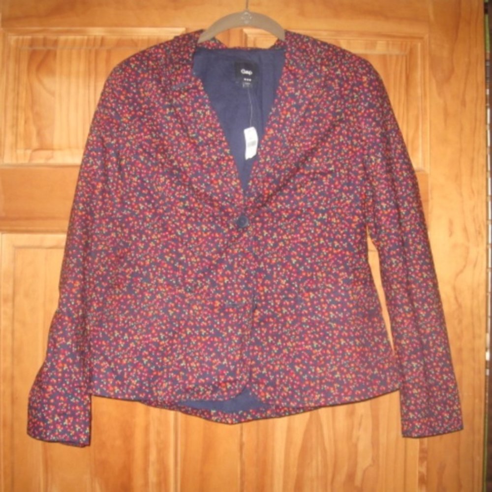 Gap Red and Orange Flower Pattern Two Button Blazer